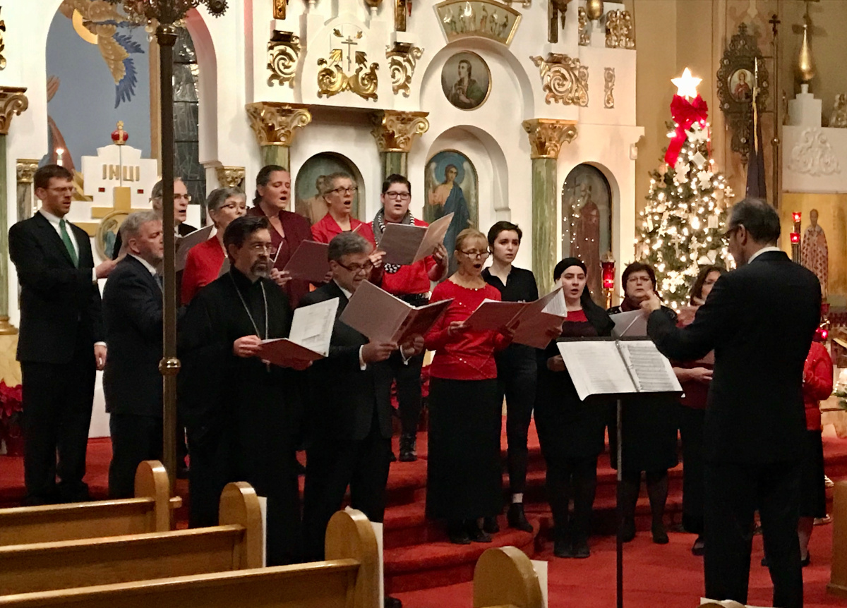 OCA Christmas concert, singers in front of elaborate iconostasis