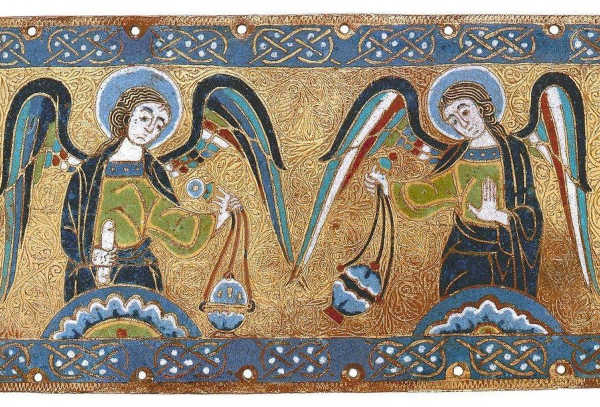 Mosaic of two angels swinging censors