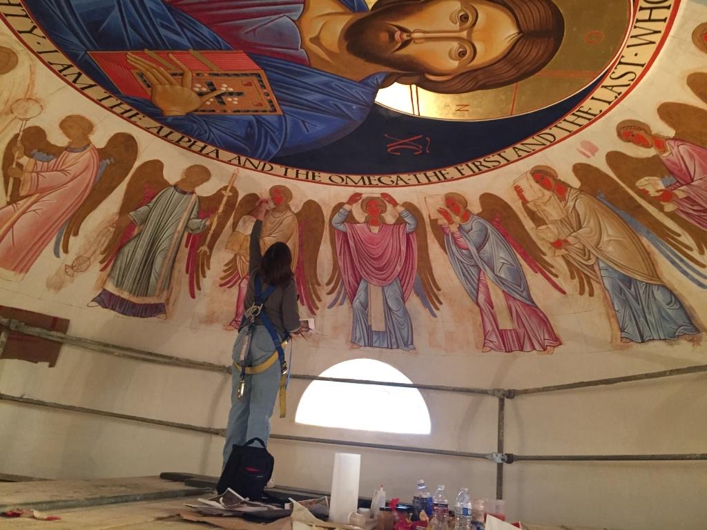 Heather painting a church dome