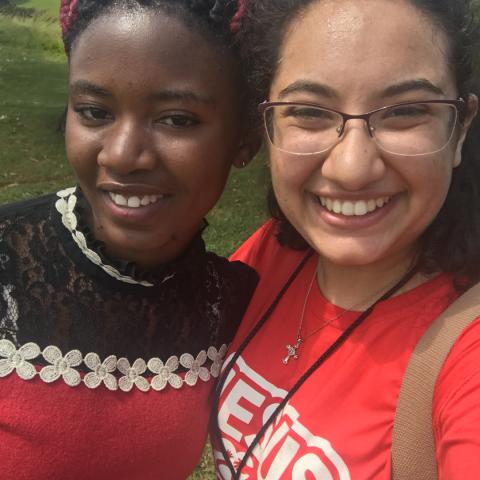 Karen with friend in Uganda