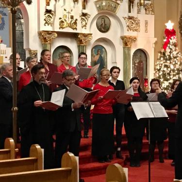 OCA Christmas concert, singers in front of elaborate iconostasis