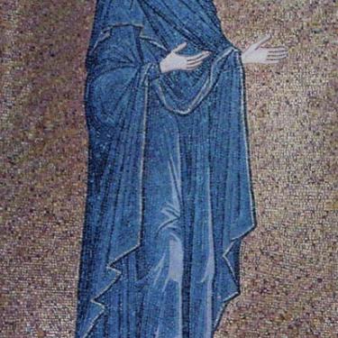 Theotokos mosaic icon with blue robe
