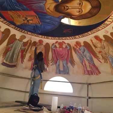 Heather painting a church dome