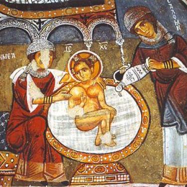 St. Salome and midwife at Christ's birth
