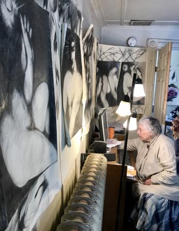 Alexis Kyriak at her computer 