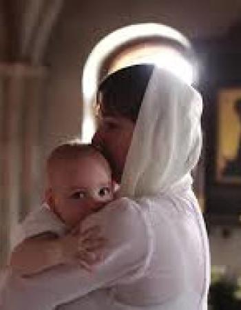 Mother and baby in a Malankara Orthodox church