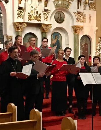 OCA Christmas concert, singers in front of elaborate iconostasis