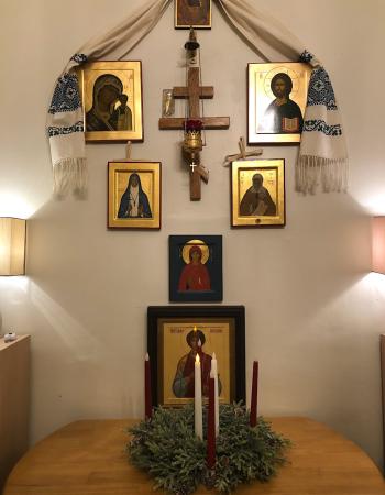 Home icon stand, ready for Advent, Orthodox Church in America