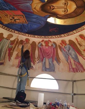 Heather painting a church dome