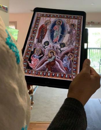 Woman with Transfiguration Icon