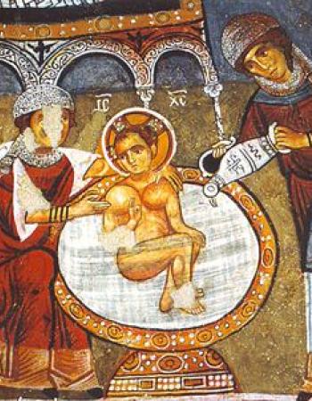 St. Salome and midwife at Christ's birth